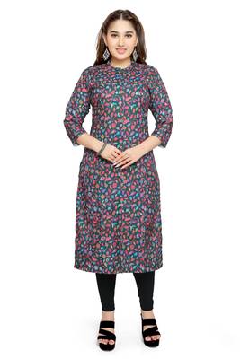 Samruddhi Women Blue printed rayon ethnic-kurtis 1