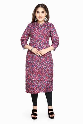 Samruddhi Women Pink printed rayon ethnic-kurtis 1