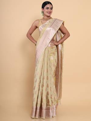 Beige woven art silk saree with blouse 1