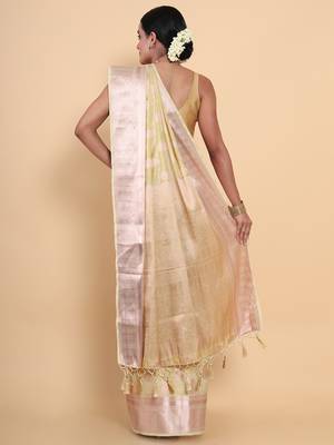 Beige woven art silk saree with blouse 4