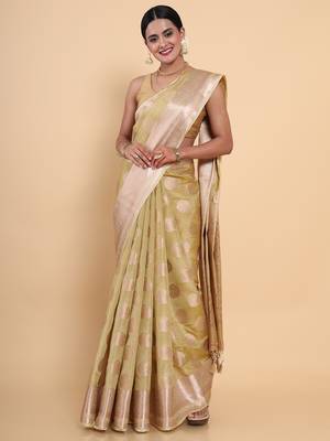 Beige woven art silk saree with blouse 1
