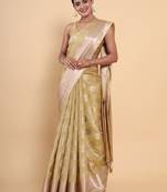 Beige woven art silk saree with blouse