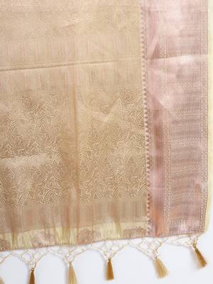 Beige woven art silk saree with blouse 5
