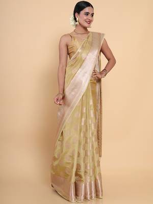 Beige woven art silk saree with blouse 2