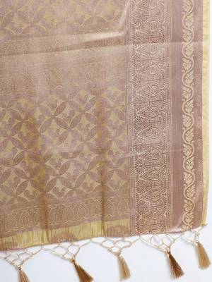 Beige woven art silk saree with blouse 5