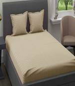 Brown Cotton Plain Stripes Double Bed Sheet With Pillow Cover