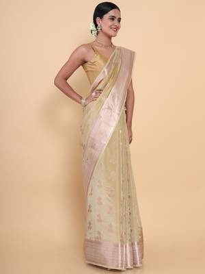 Beige woven art silk saree with blouse 1
