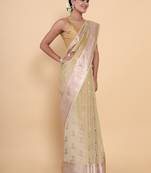 Beige woven art silk saree with blouse