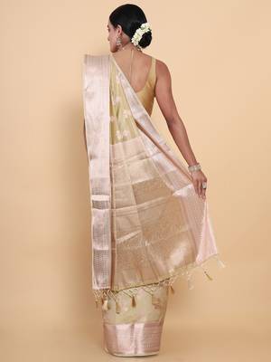 Beige woven art silk saree with blouse 4
