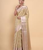 Beige woven art silk saree with blouse