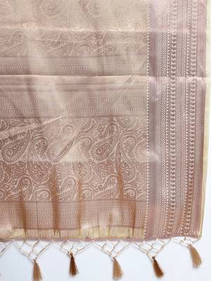 Beige woven art silk saree with blouse 5