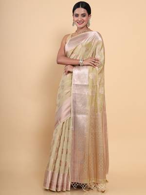 Beige woven art silk saree with blouse 2