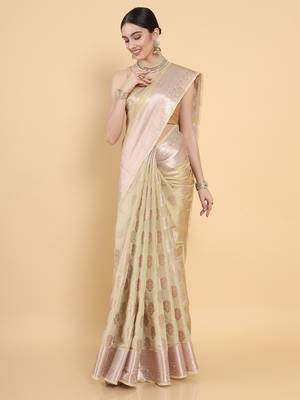 Beige woven art silk saree with blouse 1