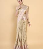 Beige woven art silk saree with blouse
