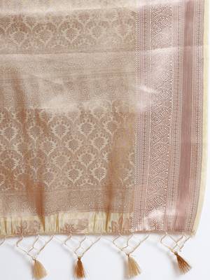 Beige woven art silk saree with blouse 5