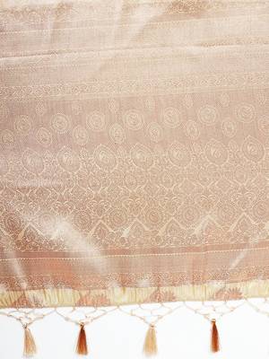 Beige woven art silk saree with blouse 5