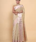 Beige woven art silk saree with blouse