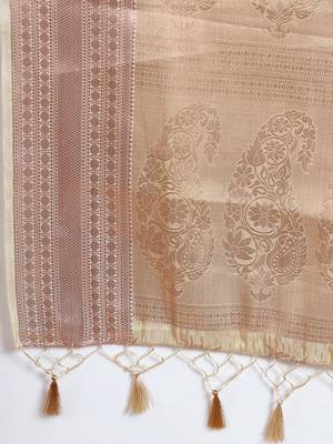 Beige woven art silk saree with blouse 5