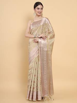 Beige woven art silk saree with blouse 1