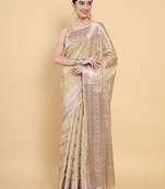 Beige woven art silk saree with blouse