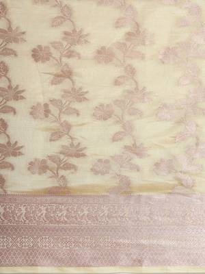 Beige woven art silk saree with blouse 5