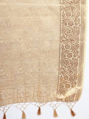 Beige woven art silk saree with blouse 5
