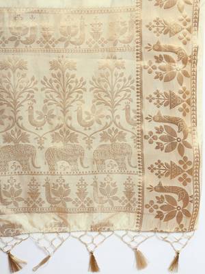 Beige woven art silk saree with blouse 5