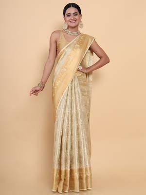 Beige woven art silk saree with blouse 1