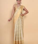 Beige woven art silk saree with blouse