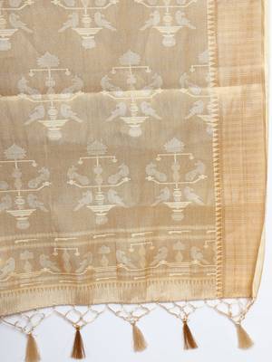 Beige woven art silk saree with blouse 5