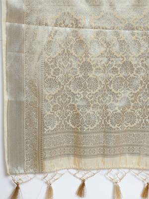 Beige woven art silk saree with blouse 5