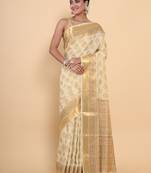 Beige woven art silk saree with blouse