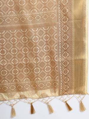 Beige woven art silk saree with blouse 5