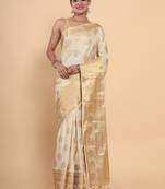 Beige woven art silk saree with blouse