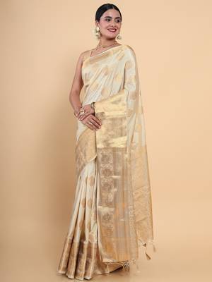Beige woven art silk saree with blouse 2