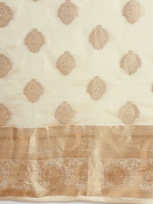 Beige woven art silk saree with blouse 5