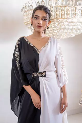 Mary Black And White Kaftan Dress