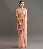 Pink Heavy Embroidered Silk Net Saree 