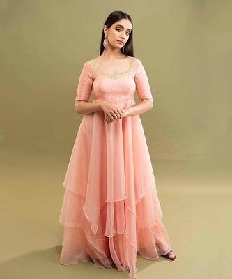 Pink Hitha Layered Organza Dress  2