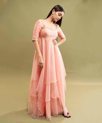 Pink Hitha Layered Organza Dress  3