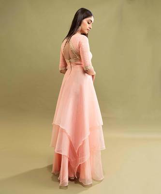 Pink Hitha Layered Organza Dress  4