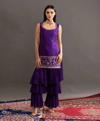 Samantha Layered Pant Sharara Purple 2
