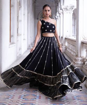 Black Silk Embroidered Lehenga Choli Set 1