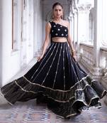 Black Silk Embroidered Lehenga Choli Set