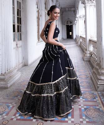 Black Silk Embroidered Lehenga Choli Set 2