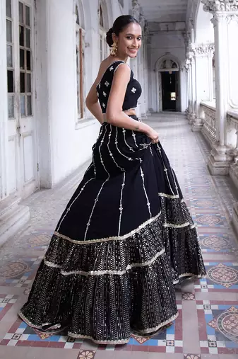 Black Silk Embroidered Lehenga Choli Set