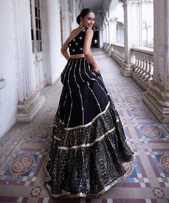 Black Silk Embroidered Lehenga Choli Set 3