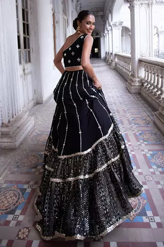Black Silk Embroidered Lehenga Choli Set