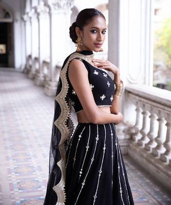 Black Silk Embroidered Lehenga Choli Set 4