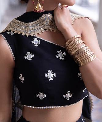 Black Silk Embroidered Lehenga Choli Set 6